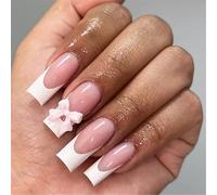 24 Pz Francese Tip Press On Nails Mediums Long Coffin False Nails 3D Bowknot Stick On Nails Manicure Forniture Per Wome