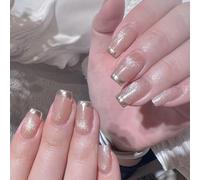 24 pz French Press Su Unghie Quadrate Finte Unghie Acriliche Glitter Eleganti Copertine Pieno Incollare Sulle Unghie