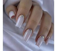 24 pz French Tip Press On Nails Mediums Square Stick On Nails Semplici Unghie Artificiali Lucide Unghie Finte Per Le Donne