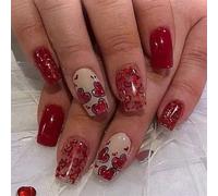 24 Pz Glitter Artificiali Chiodi Pressa Di Cuore Su Asta del Festival San Valentino Full Fodere False
