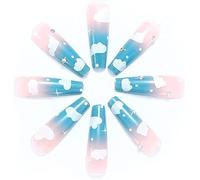 24 PZ Gradiente Blu Nuvola Finti Unghie Copertura Completa Lunga Bara Premere le Unghie con Strass Design Chiodi Suggerimenti per la Festa di Ballo e le DonneModa ingegnosa