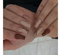 24 pz griglie adesive unghie finte lucide ballerine premere su glitter acrilico artificiale