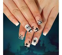 24 Pz Halloween Unghie finte Spider Web Fantasmi Luna Croce Scheletro Artificiale Nail Press su Unghie per le Donne Ragazze (C)