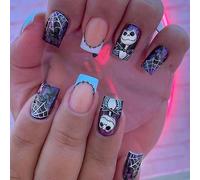 24 Pz Halloween Unghie finte Spider Web Fantasmi Luna Croce Scheletro Artificiale Nail Press su Unghie per le Donne Ragazze (B)