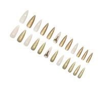 24 pz Mandorla False Nails Stampa Glitter Su Chiodi Chiodi Acrilici Con Strass Bastone Invernale Sulle Unghie
