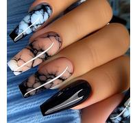 24 Pz Marmo Stick On Unghie Lucide Coperture Piene Unghie Finte Ballerine Press On Unghie Manicure Forniture Per Donna