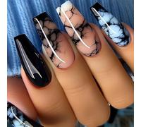 24 Pz Marmo Stick On Unghie Lucide Coperture Piene Unghie Finte Ballerine Press On Unghie Manicure Forniture Per Donna
