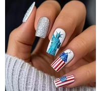 24 pz Mediuim Piazza Pieno Copre Unghie Finte 4 Di Luglio Stick On Unghie Stripe Press On Manicure Forniture