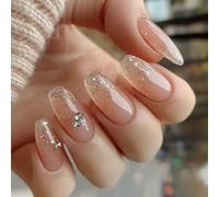 24 pz Mediums Ballerine Press On Unghie Strass Finte Eleganti Acrilici Glitter Stick On