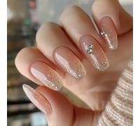 24 pz Mediums Ballerine Press On Unghie Strass Finte Eleganti Acrilici Glitter Stick On