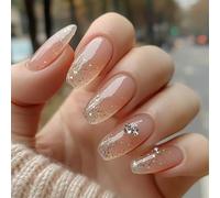 24 pz Mediums Ballerine Press On Unghie Strass Finte Eleganti Acrilici Glitter Stick On