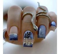 24 pz Mediums Square Stick On Nails Glittering Full Covers False Blue Press On Manicure Forniture Per Donna