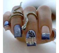 24 pz Mediums Square Stick On Nails Glittering Full Covers False Blue Press On Manicure Forniture Per Donna