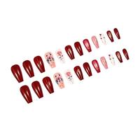 24 PZ MODALITÀ LUNGHEZZA Stick On Nails Valentine Day Faux Chiodi Fiori Premere Unghie Artificiali Brillanti