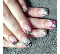 24 Pz Press On Nails Corto Quadrato Falso Natale Accessori Decorazioni Stick On Per Le Donne Ragazze Inverno Fiocco Neve Unghie Finte