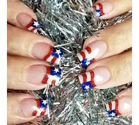 24 pz punta francese premere sulle unghie corte coperture complete unghie finte 4 luglio bastone su manicure forniture per donna