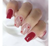 24 Pz San Valentino False Nails Square Press Su Chiodi Linee Cuore Chiodi Acrilici Rivestimenti Interi Incollare Su Unghie Per Le Donne