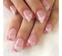 24 pz San Valentino Press On Nails Breve Piazza Unghie Finte Cuore Coperture Piene Stick On Unghie Acrilico Ung