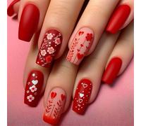 24 pz San Valentino Stick On Nails Cuore Coperture Piene Unghie Finte Fiori Premere Su Unghie Manicure Forniture Per L'inverno