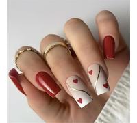 24 pz San Valentino Stick On Nails Cuore Coperture Piene Unghie Finte Strisce Premere Su Unghie Manicure Forniture Per L'inverno