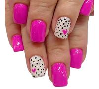 24 pz San Valentino Unghie Finte Breve Piazza Premere Su Unghie Cuore Acrilico Unghie Coperture Piene Stick On