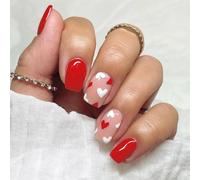 24 pz San Valentino Unghie Finte Breve Piazza Premere Sul Cuore Acrilico Coperture Piene Stick On Per Le