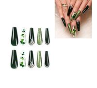 24 pz/scatola di San Patrizio Manicure Love Heart Clovers Pattern Press On Con Mandorla Francese Falso Tip