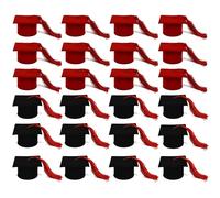 24 pz scatolina tocco cappello di laurea in velluto rosso nero con nappina rossa