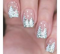 24 Pz/set Albero di Natale Chiodi Artificiali Unghie Finte Fiocco Di Neve Francese Coperture Complete Su Unghie Incollare Chiodi Spremere