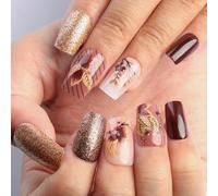 24 pz Square Press Su Unghie Fiori Finte Unghie Foglie Chiodi Acrilici Glitter