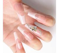 24 pz Stampa Lucida Su Unghie Pizzo Francese Bianco Chiodi Finti Farfalla Copertura Completa Incollare Su Unghie Ballerine Acriliche