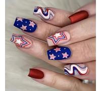 24 Pz Stella False Nails Square Press Su Unghie 4 Luglio Copertura Completa Stick Sulle Unghie Independence Day