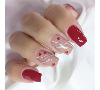 24 Quadrati False Nails Lines Cardiaco Coperture Fulle Attacco Unghie Glossy Artificial Valentines Day Prems On