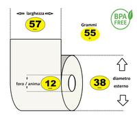 24 ROTOLI CARTA TERMICA PER POS Larghezza 57mm. X 18 metri Ø esterno 38 mm