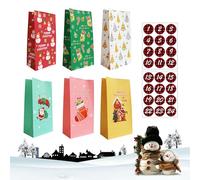 24 sacchetti di carta kraft natalizi con 24 adesivi, kit fai da te per calendario dell'Avvento per bambini, 6 bomboniere a tema, sacchetti per snack, 23 x 12 cm