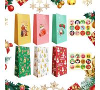 24 sacchetti di carta per calendario dell'Avvento di Natale, sacchetti di carta per caramelle, con adesivi, per calendario di Natale, sacchetti di carta kraft, sacchetti per l'avvento da riempire