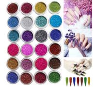 24 scatole di glitter olografici per unghie in stile Y2K, dimensione particelle 0,2 mm, glitter laser argento, polvere cromata a specchio, pigmento in polvere per arte di unghie, decorazioni per unghi