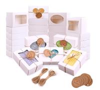 24 Scatoline di Cartone con Finestra Trasparente,Scatola di Carta Kraft Bianca 9x6x3 cm, Scatole Regalo Piccole per Biscotti, Cupcake, Cioccolatini, Dolci, Confezioni Regalo per Natale, Nozze, Festa