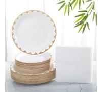 24 set di piatti e tovaglioli monouso con bordo a fiore bianco, adatti per feste, compleanni, matrimoni, picnic di famiglia, Natale 10 pezzi 9″,10 pezzi 7″,24 pezzi 7″,24 pezzi 9″,24 pz 7″+24 pz 9″+24