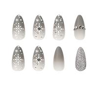 24 Set Pressa Natale Unghie Per Un Chiodo Artificiale Mandorle A Mandorle Snowflake Falso Chiodo Falso Copertura Piena Acrilica Pressa Natale Long