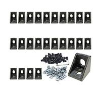 (24 set) Squadre angolari 20 x 20mm, 24x connettori angolari in alluminio per profili in alluminio/tubi sagomati in alluminio (argento), 48 pezzi dadi a T M5, 48 pezzi viti esagonali M5x8 mm per