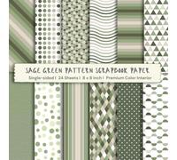 24 Sheets of Sage Green Pattern Scrapbook Paper: Colorful Attractive Sheets for DIY Projects, Journaling, Albums, Invitations, Gift-wrapping: Premium Color Interior, Single-sided,12 Designs, 8 x 8"