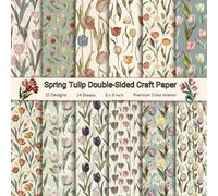 24 Sheets of Spring Tulip Double-Sided Craft Paper for Scrapbooking: Colorful Floral Decorative Sheets for Card Making Journaling Planner Album ... Premium Color Interior, 12 Designs, 8 x 8"