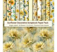 24 Sheets of Sunflower Decorative Scrapbook Paper Pack - Colorful Floral Sheets for DIY Crafts, Journaling, Albums, Invitations, Gift-wrapping: Premium Color Interior, 12 Designs, 8 x 8"