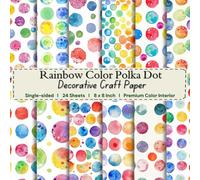 24 Sheets Rainbow Color Polka Dot Decorative Craft Paper: Colorful Attractive Sheets for DIY Projects, Journaling, Albums, Invitations, Gift-wrapping: ... Interior, Single-sided,12 Designs, 8 x 8"