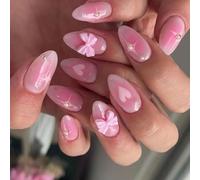 24 Short Almond Press On Nails Falso Falso Francese Acrilico Artificiale Per Feste Da Ufficio E Indossare Casual Unghie Da Donna Alla