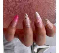 24 Short Almond Press On Nails Tema Natalizio Suggerimenti Francesi Copertura Piena Acrilica Falsa Per Donne Eleganti Unghie Quotidiane