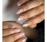 24 Short Oval Press On Nails Flowers False Acrilico Scintillanti Copertine Piene Accendi Per Donna
