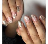 24 Short Oval Stick On Nails Scintillanti Coperture Complete False Fashion Press Manicure Forniture Per Donna