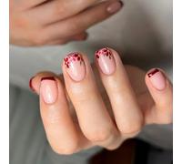 24 Short Square False Nails Flowers Nails Artificiali Punta Francese Stick On Glossy Press On For Woman